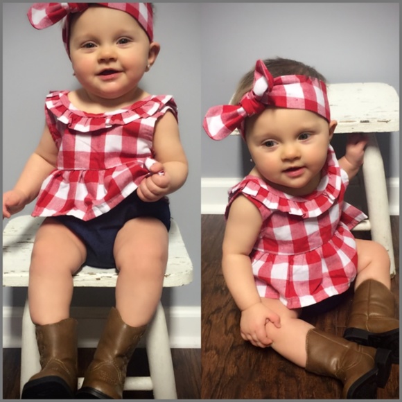 ❤️LAST ONE❤️ Red & White Check 3pc. Set w/ Jeans - Picture 4 of 5